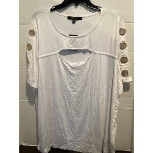T100-Ladies Louise Paris White Short Sleeve Blouse Size 22/24 New With Tags